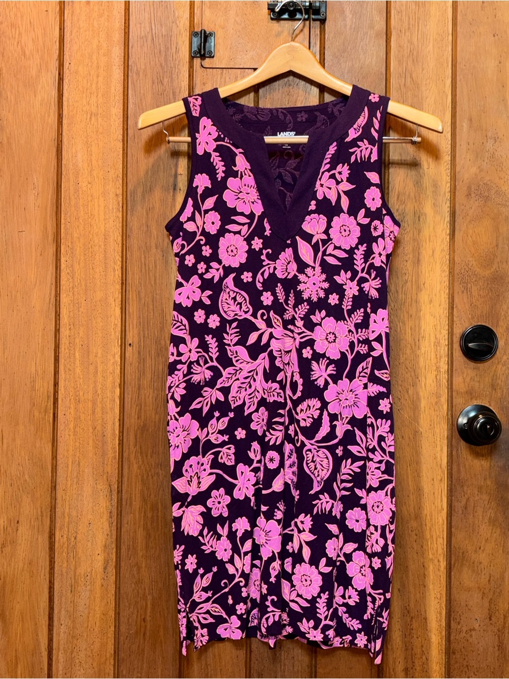 Lands' End Purple Sleeveless Coverup with Pink Floral Print